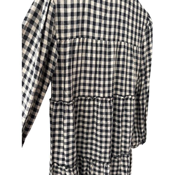 Zara Gingham Plaid Button Front Tier Layered Mini Dress Black Size XS - Picture 8 of 10